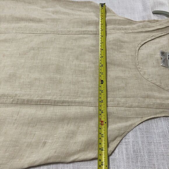 Flax Linen Maxi Dress Women S Cream Sleeveless Midi Relax Side Slits Lagenlook - Picture 12 of 14